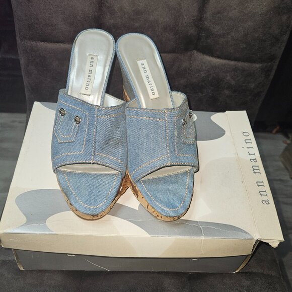 Ann Marino Denim Cork Wedge Slides | “Corkie” Style | Size 7.5M - Picture 3 of 5